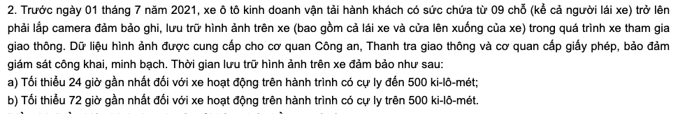 Nghị định 10 lắp camera: 7 yêu cầu kỹ thuật camera hợp chuẩn phải có 3 Thời gian lưu trữ hình ảnh camera nghị định 10