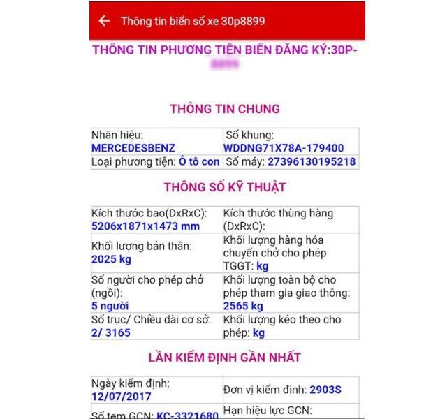 Cách tra cứu biển số xe ô tô, xe máy online nhanh chóng đơn giản 8 Kết quả tra cứu biển số xe ô tô thông qua ứng dụng Biển Số Xe