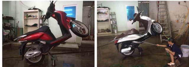 Tiến hành vệ sinh gầm xe máy trước tiên