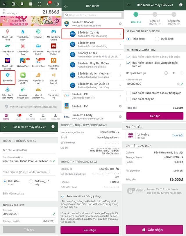 Các cách mua bảo hiểm xe máy online đơn giản, an toàn 4 Mua bảo hiểm xe máy bằng Ví Momo dễ dàng chỉ với một vài thao tác